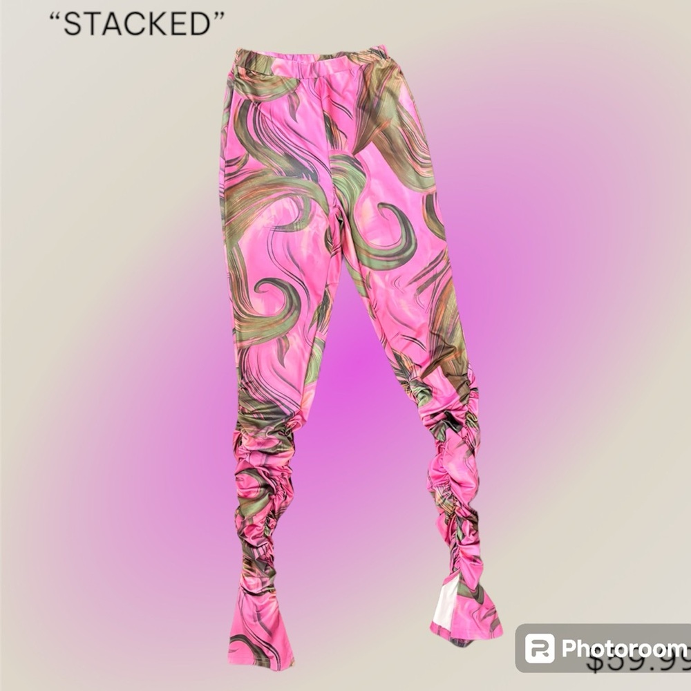 PINK & GREEN STACKED LEGGINGS 🌈